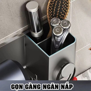 Giá Treo Máy Sấy Tóc Dán Tường Nhà Tắm, Kệ Để Máy Sấy Kèm Cốc Đựng Lược, Máy Cạo Râu, Không Khoan
