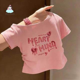 Bộ đồ bé gái mùa hè vai lệch - Áo chữ tim cá tính phối chân váy xếp tầng dễ thương phong cách Hàn
