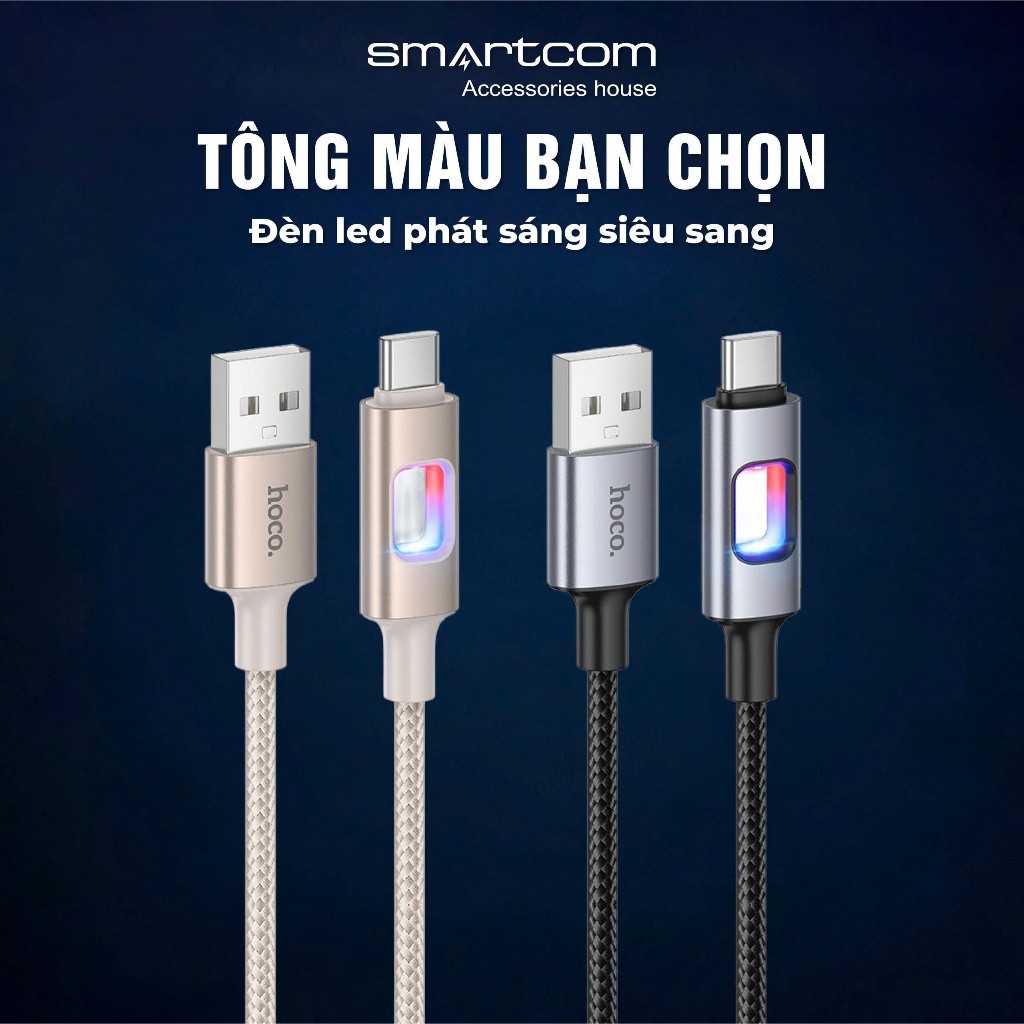 Dây cáp sạc nhanh ip cao cấp U144 Hoco chính hãng - có hệ thống đèn led báo sạc an toàn BH 6 tháng