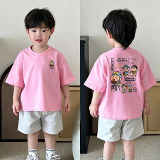 (Từ 1-12 tuổi) Áo sơ mi ngắn tay trẻ em, Áo thun in hình hoạt hình Crayon Shin Chan cổ tròn cho bé trai