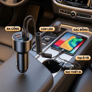 Sạc xe hơi đa năng Sạc nhanh Cáp có thể thu vào 5 trong 1 PD 30W USB Type C Du lịch an toàn