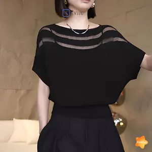 Áo thun chắp vá tròn tay ngắn style Hàn Quốc, phù hợp mặc hàng ngày dành cho nữ