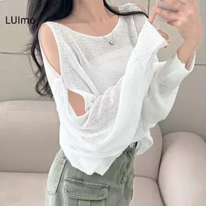 Áo len mỏng vai trần tay rời style Hàn Quốc cho nữ, phù hợp mặc hàng ngày