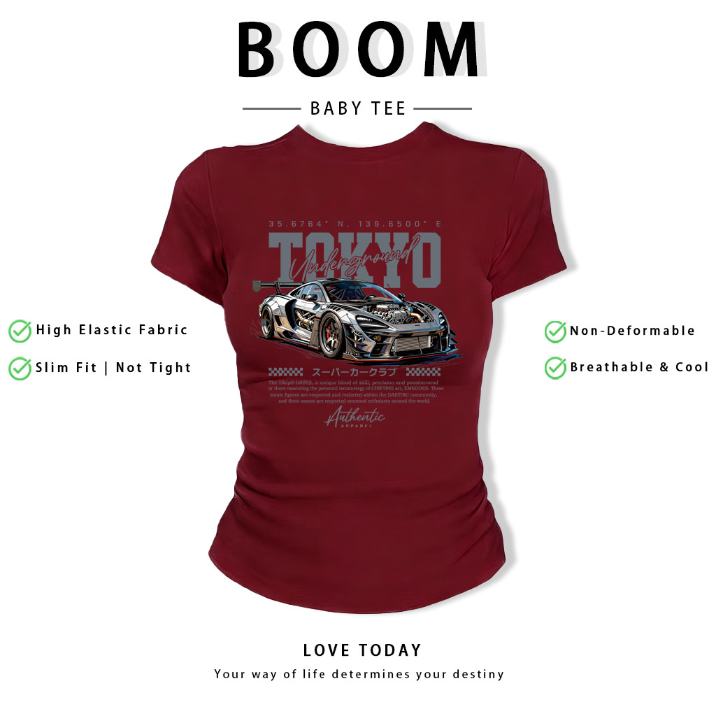 BOOM Áo Baby Tee Nữ Cotton Ôm Body-Áo Thun Ngắn Tay Y2K In Hình PhongCách Mùa Hè, Cổ Tròn Hàng Đầucách hàn quốc phongA65
