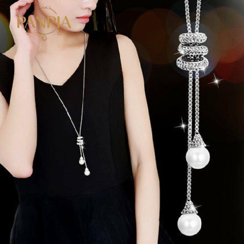 PNPIA- Cổ Điển Đơn Giản Ngọc Trai Dài Xoắn Ốc Có Thể Điều Chỉnh Mặt Dây Chuyền Nelace Cho Nữ Cô Gái Tinh Tế Đa Năng Áo Len Dây Chuyền Phụ Kiện Quà Tặng
