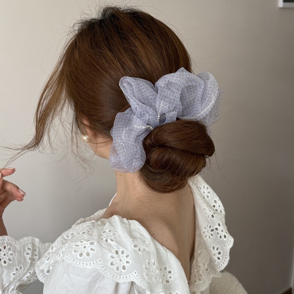 Hululu / Phong Cách Hàn Quốc Phong Cách Mới Ngọt Ngào Chấm Bi Lưới Ngọc Trai Scrunchy Tóc Dễ Thương Sang Trọng Dây Buộc Tóc Bóng Tóc Mũ Đội Đầu
