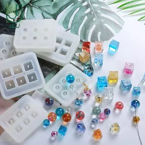 Khuôn Silicon Hình Chữ Nhật Bóng Hạt Vuông 6 Lỗ DIY Epoxy Trang Sức Mặt Dây Chuyền Khuôn