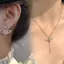 AqToCna Pha Lê Hồng Đôi Cánh Thiên Thần Mặt Dây Chuyền Trái Tim Ren Viền Bông Tai Dành Cho Người Phụ Nữ Trang Sức Tối Giản Cô Gái Ne Dây Xích Cupid Người Phụ Nữ Cô Gái Quà Tặng Thời Trang Trang Trang Sức AqToCna