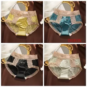 Quần lót lụa DARON Ice Satin, Quần lót liền mạch ren giữa eo siêu mỏng, Quần lót thoáng khí Quần lót Cotton đáy quần lót nữ dành cho nữ Cô gái