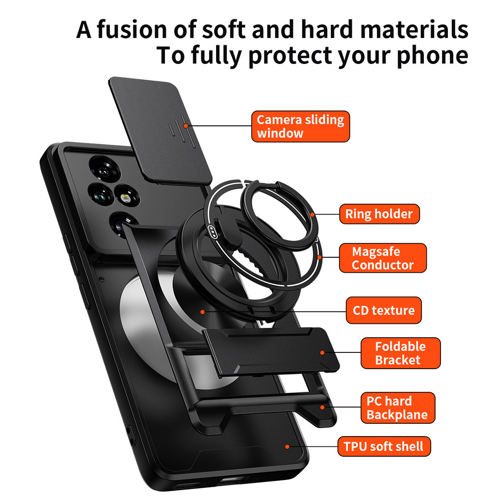 Thích hợp cho Honor 200 Pro 400 Lite 500 Smart 600 5G 360 Ring Stand Ốp điện thoại có vỏ máy ảnh Gắn trên ô tô từ tính Vỏ bảo vệ toàn diện chống sốc