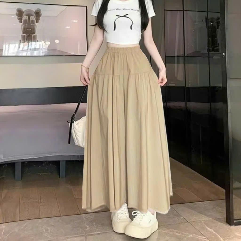 Quần Giả Váy Dài Ống Rộng Nhún 2 Tầng Cạp Chun – Che Bụng, Tôn Dáng, Big Size Mặc Mát (QD01)