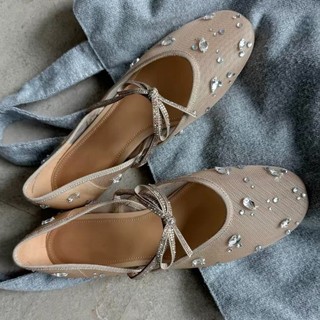 Giày Ballet Mới Flat Kim Cương Giả Lưới Mary Jane