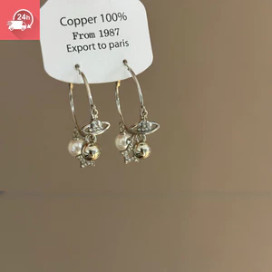 Tính khí thời trang ngôi sao ngọc trai rỗng mặt dây chuyền hành tinh kim cương cá tính và đa năng bông tai nữ
