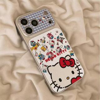 Hoạt Hình Dễ Thương Kẻ Sọc Xanh Nơ Hellokitty Mạ Điện Da Trắng Ốp Lưng Điện Thoại iPhone 17Promax 12 13 14 15 16 Pro Max 11 15Plus Vỏ Điện Thoại Di Động Nữ Chống Sốc