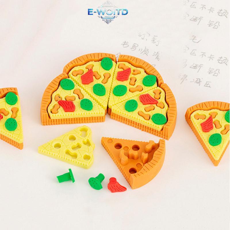 E-WOITD 7 Cái / hộp Hộp Sáng Tạo Hình Pizza Tẩy Bộ Sáng Tạo Dễ Thương Tẩy Cao Su Quà Tặng Trẻ Em Kawaii Trường Văn Phòng Phẩm E-WOITD