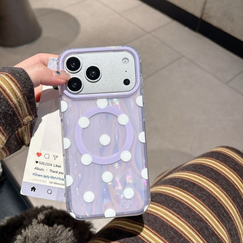 Ốp điện thoại Shell Polka Dot từ tính iPhone17Promax Thích hợp cho Apple 16Pro Vỏ bảo vệ hai lớp 15 / 14