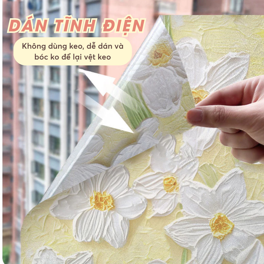 Decal Dán Kính Cửa Sổ HomeMate 3D Chống Nắng Không Cần Keo, Giấy Dán Kính Mờ Chống Nhìn Trộm Chống Nước
