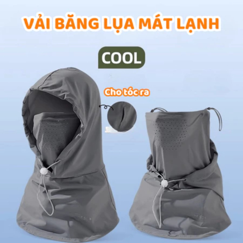 Mũ/Khẩu trang chống tia UV 3 trong 1 mùa hè, chất liệu lụa băng, kèm khăn che cổ thoáng khí