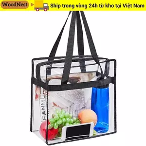 Túi đeo vai WOODNEST, Túi ăn trưa trong suốt PVC, có dây kéo Túi xách dung tích lớn