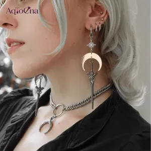 AqToCna Goth Punk Phong Cách Mặt Trăng Thanh Kiếm Bông Tai Dài Cho Nữ Vintage Trang Sức Quà Tặng Phụ Kiện AqToCna