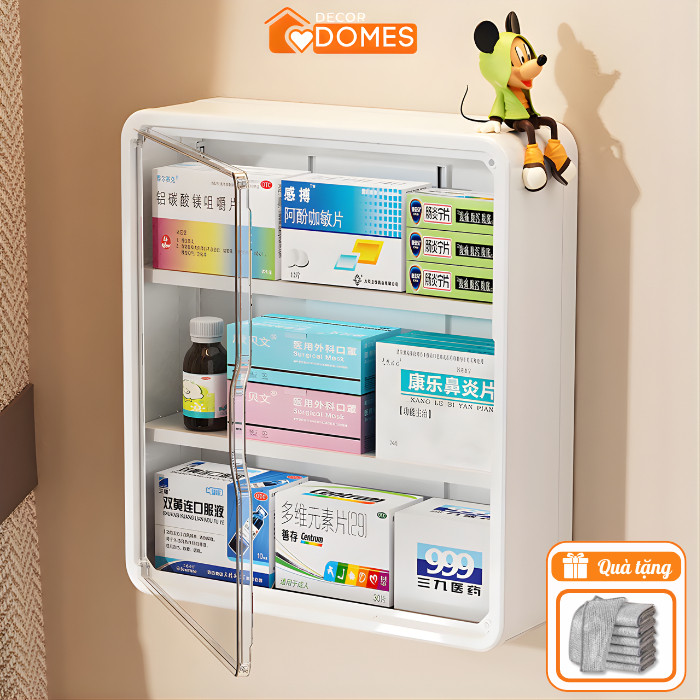 Tủ Y Tế Gia Đình HomeMate Treo Tường Cửa Trong Suốt, Kệ Đựng Thuốc Sơ Cứu Chia Ngăn Chống Bụi