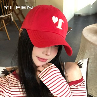 YIFEN Mũ bóng chày màu đỏ thêu tình yêu chất lượng cao Nữ phiên bản Hàn Quốc ins Mũ làm trắng chu vi đầu lớn vành rộng