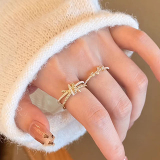 Nhẫn Đường Vàng Gắn Với Ngọc Trai Và Zircons Nhẫn Hai Lớp Dành Cho Nữ Thiết Kế Niche Độc Đáo Nhẹ Sang Trọng Xếp Chồng Nhẫn