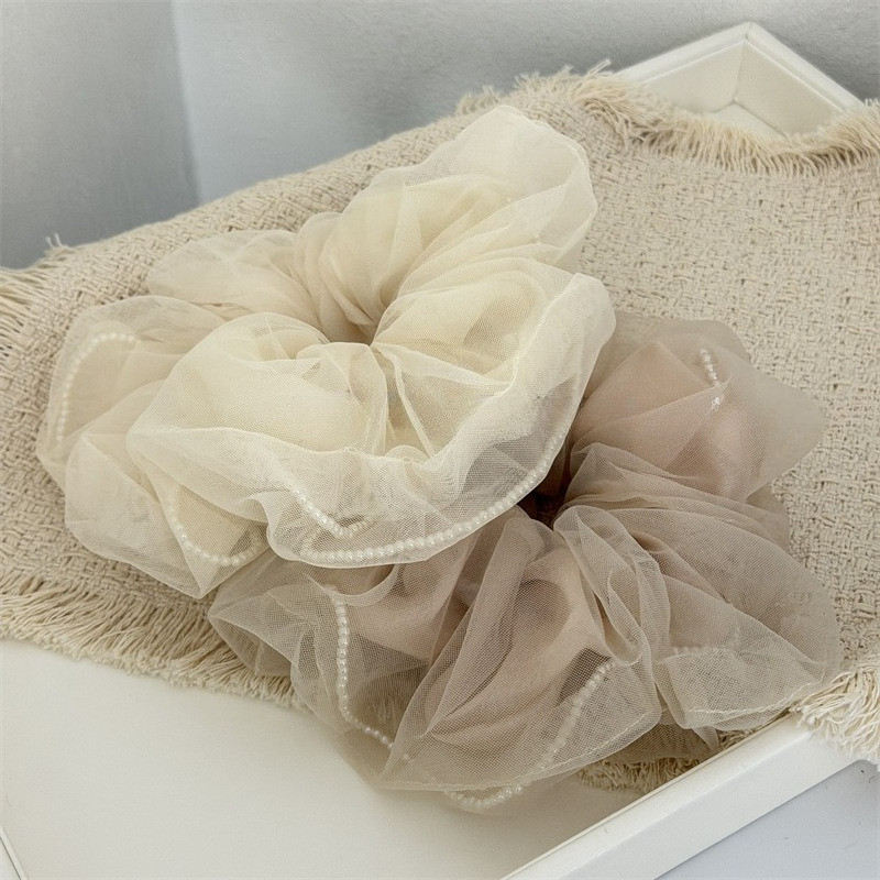 Hululu / Ngọc Trai Màu Khỏa Thân Sang Trọng Trong Suốt Sợi Scrunchy Dây Buộc Tóc Thời Trang Cao Cấp Dây Buộc Tóc Đuôi Ngựa Dây Buộc Đầu Hoa