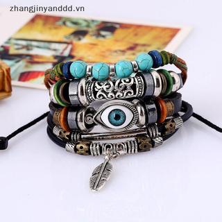 Vòng tay mắt xanh hợp kim lông vũ, nhiều lớp đính hạt - Trang sức đẹp cho nam và nữ