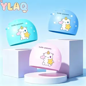 Mũ bơi trẻ em chống thấm nước, co giãn thoải mái, kiểu hoạt hình chú chó kỳ lân đáng yêu
