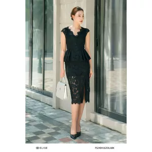 Đầm ren hoa đen peplum đai eo thiết kế Elise FS2404162DILABK