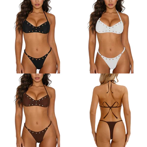 Nyeemya Nữ Phong Cách Rock Khoen Lỗ Bikini Bộ Đồ Tắm Không Miếng Lót Dây Áo Ngực Bơi Và Quần Đùi Nẹp Đáy Quần Bơi Cho Bể Bơi Lướt Sóng Đi Biển