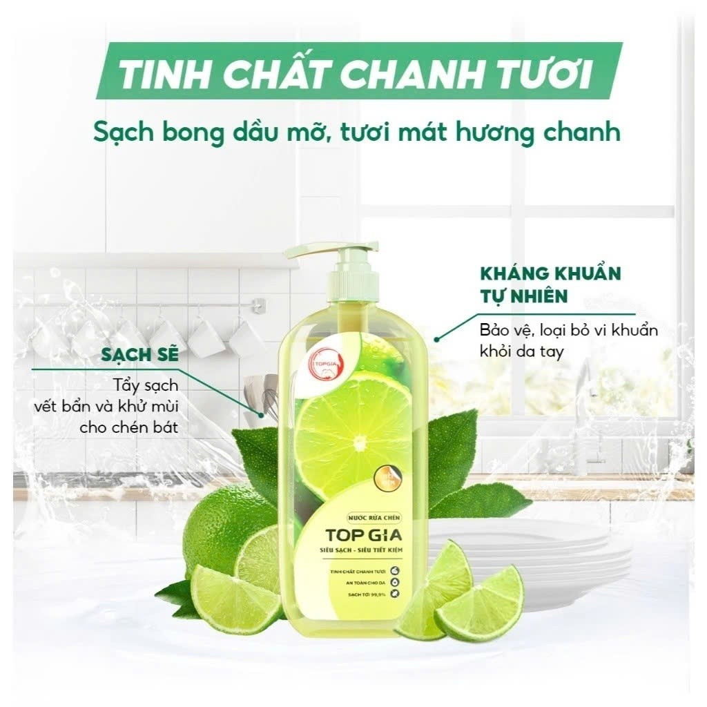 Nước Rửa Chén Bát Top Gia Chai 1Kg Hương Bưởi Hồng, Gừng Tươi, Chanh Tươi Chiết Xuất Tự Nhiên An Toàn Cho Da Tay