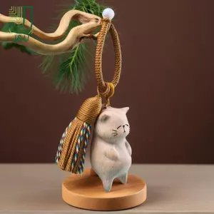 Móc khóa mèo bằng gỗ cổ điển chạm khắc tay Túi Kitty dễ thương Mặt dây chuyền trang trí Móc khóa xe hơi dành cho nữ Cặp đôi Phụ kiện trang sức thời trang Quà tặng