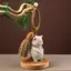 Móc khóa mèo bằng gỗ cổ điển chạm khắc tay Túi Kitty dễ thương Mặt dây chuyền trang trí Móc khóa xe hơi dành cho nữ Cặp đôi Phụ kiện trang sức thời trang Quà tặng