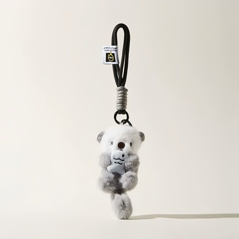 Mặt dây chuyền sang trọng Otter dễ thương, Búp bê nhồi bông cho mèo & cá, Đồ chơi móc khóa túi quyến rũ