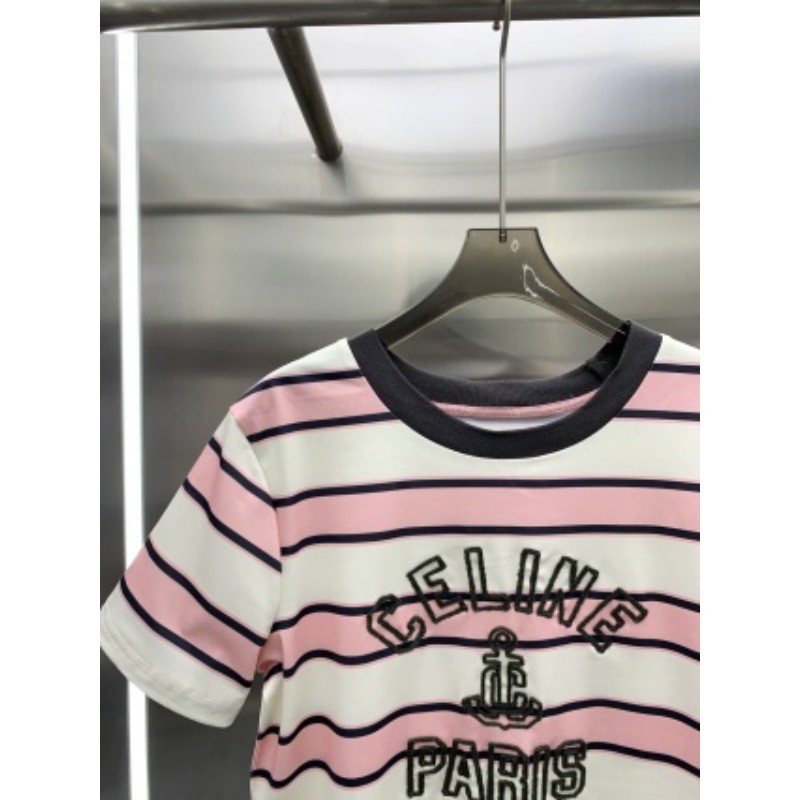 Áo thun Cotton sọc cổ tròn ngắn tay mới dành cho nữ