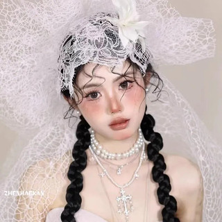 Mũ Cưới Retro Phong Cách Pháp với Ren và Hoa Sang Trọng, Thích Hợp cho Đám Cưới