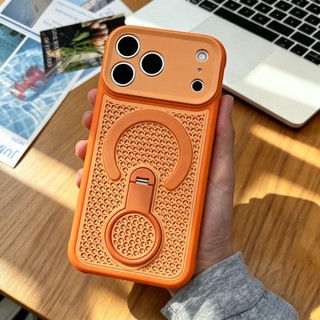 【360° Chân đế quay + Lỗ thông hơi làm mát 】 Ốp từ tính cho iPhone 17 Pro Max 12 13 14 15 16 Pro Max Vỏ cứng tản nhiệt thoáng khí Ốp lưng chống rơi có giá đỡ mặt sau
