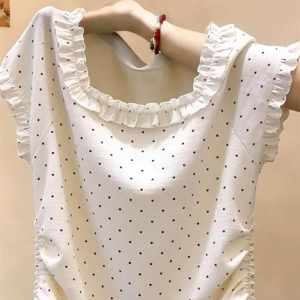 Áo thun ngắn tay màu trắng chấm bi phong cách ngọt ngào, trendy như hot girl