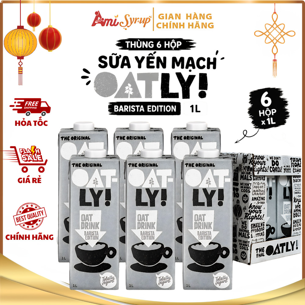 Thùng 6 Hộp Sữa Yến Mạch Oatly 1L, Thơm Ngon Tạo Bọt Tốt Nguyên Liệu Vẽ Latte Chuyên Nghiệp