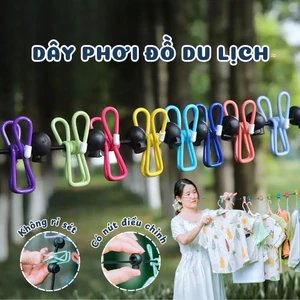 Dây Phơi Đồ Du Lịch 3.5m Co Giãn Nâng Cấp - 12 Kẹp Treo Phơi Quần Áo Di Động Chống Gió