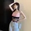Mùa hè xu hướng Hàn Quốc camisole top thời thượng với họa tiết lưới cắt may