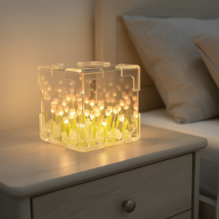 Acrylic Tulip Sea Cube Đèn Ngủ LED Mềm Phát Sáng Bàn Trang Trí Phòng Ngủ Đèn Handmade