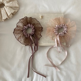 Hululu - Dream Ballet Scrunchy Satin Chấm Bi với Nơ Phong Cách Hoàng Tử Ballet