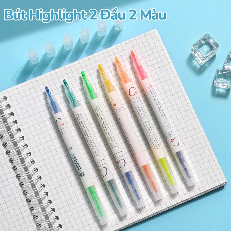 Bộ 6 bút highlight dạ quang 2 đầu pastel cute đánh dấu nhớ dòng học sinh văn phòng nhiều màu xinh