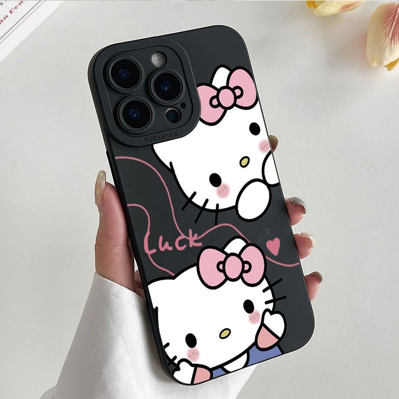 Ốp điện thoại silicon mềm Hello Cat Luck bảo vệ camera chống sốc - iP 7/8/X/XS/11/12/13/14/15/16/17/Plus/Pro/Max/Air