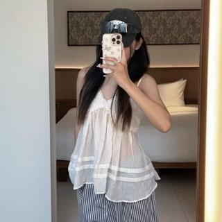 Áo Voan Đũi 2 Dây Phong Cách Tiểu Thư Sexy Nhún Viền Bèo Bồng Bềnh Dáng Xoè Sang Chảnh Ld_Store Fashion
