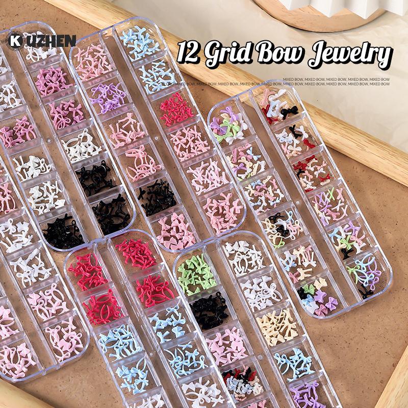 KUZHEN 12 Lưới Nhiều Màu Nơ Móng Tay Nghệ Thuật Quyến Rũ Mini Dây Đáng Yêu Thắt Nơ Nhựa Trang Trí Móng Tay Cho DIY Bông Tai Nail Suppli HOT