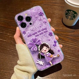 Ốp Điện Thoại Màu Tím Bốn Lá Clover Girl Hoạt Hình Thích Hợp Cho iPhone 11promax 12promax 11 12 13 14 Pro max 15promax 15 16 17 pro max xr xs 12pro 13pro Vỏ Linh Hoạt Chống Sốc
